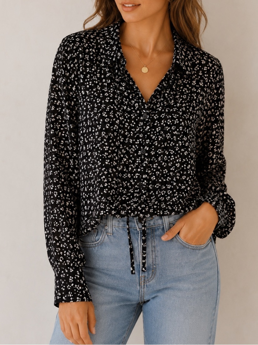 Zara Black Blouse Print Size XL